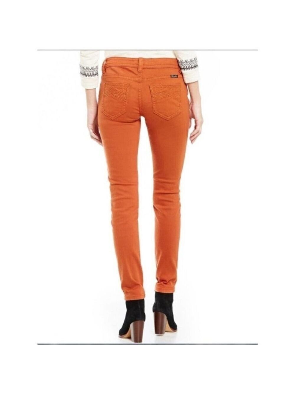 Miss Me Burnt Orange Autumn Embroidered Skinny Mid Rise